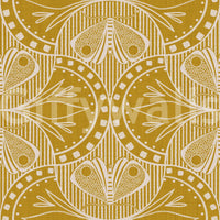 Classic period wallpaper for walls, gentle curving shapes, elaborate yellow tone.