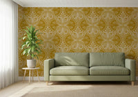Vintage inspired winged creatures pattern, detailed botanical repeating wallpaper.