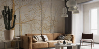 Gold background green leaves wallpaper design