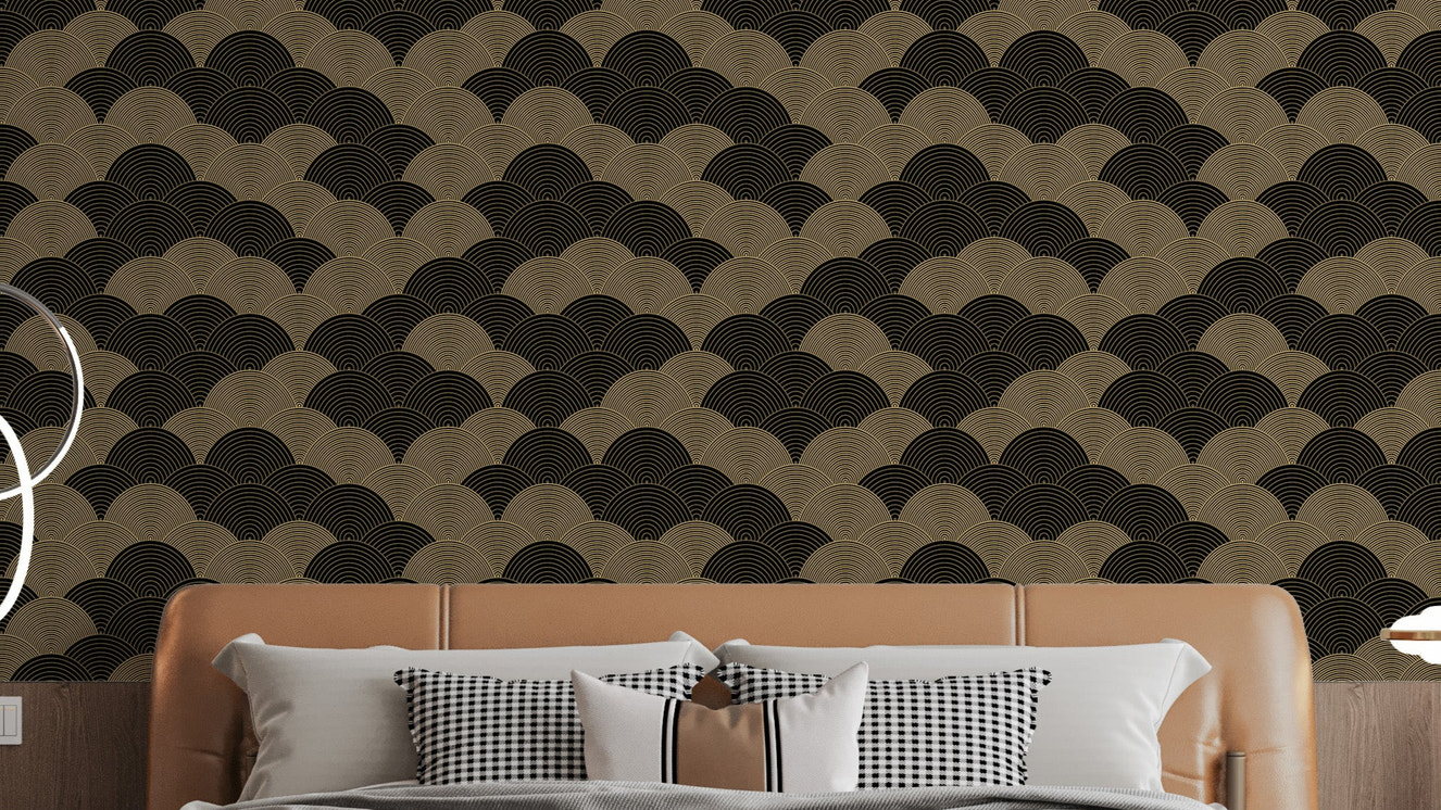 Elegant gold and black wave pattern wallpaper