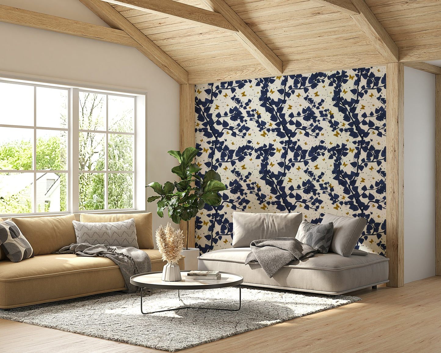 stylized tree with deep blue leaves

