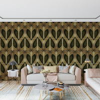 Fluid botanical inspired Softy Dèco Geometries Gold Chic wallpaper.