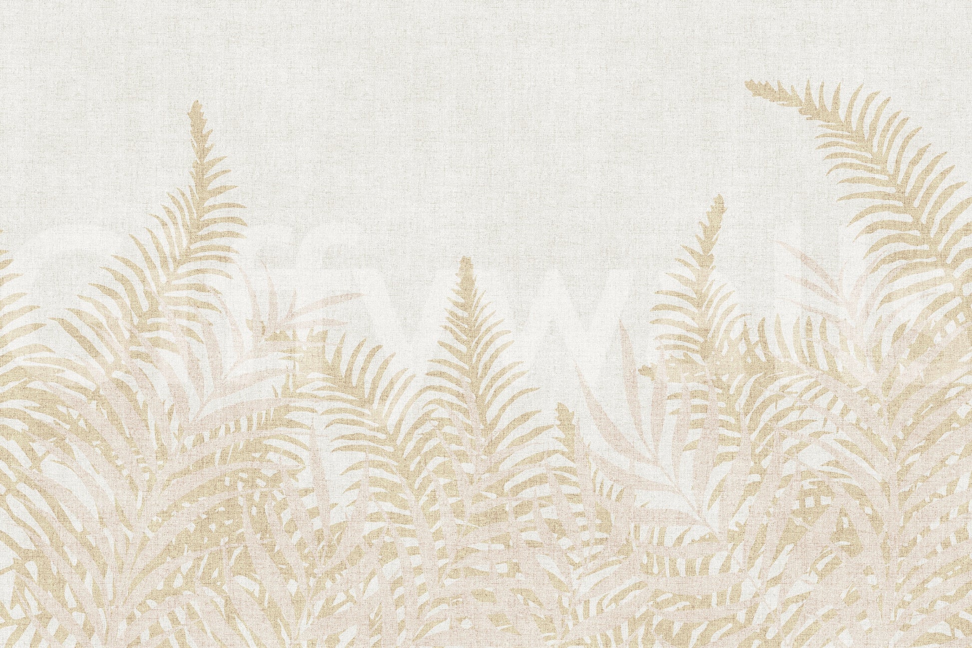 Subtle botanical wall mural in cream and fawn, Perlish style art.