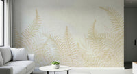 Textile look wall mural, Perlish inspired artistic fern leaves.