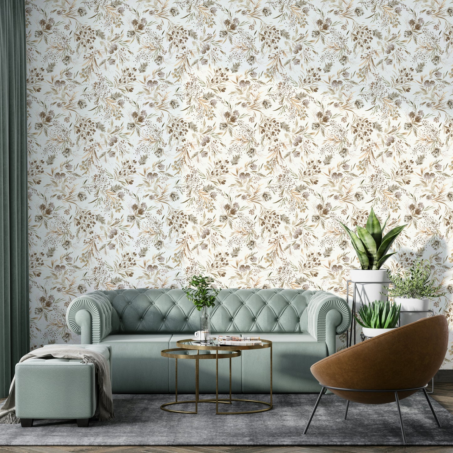 Festive Floral Minimal Plants Gold Wallpaper⁠