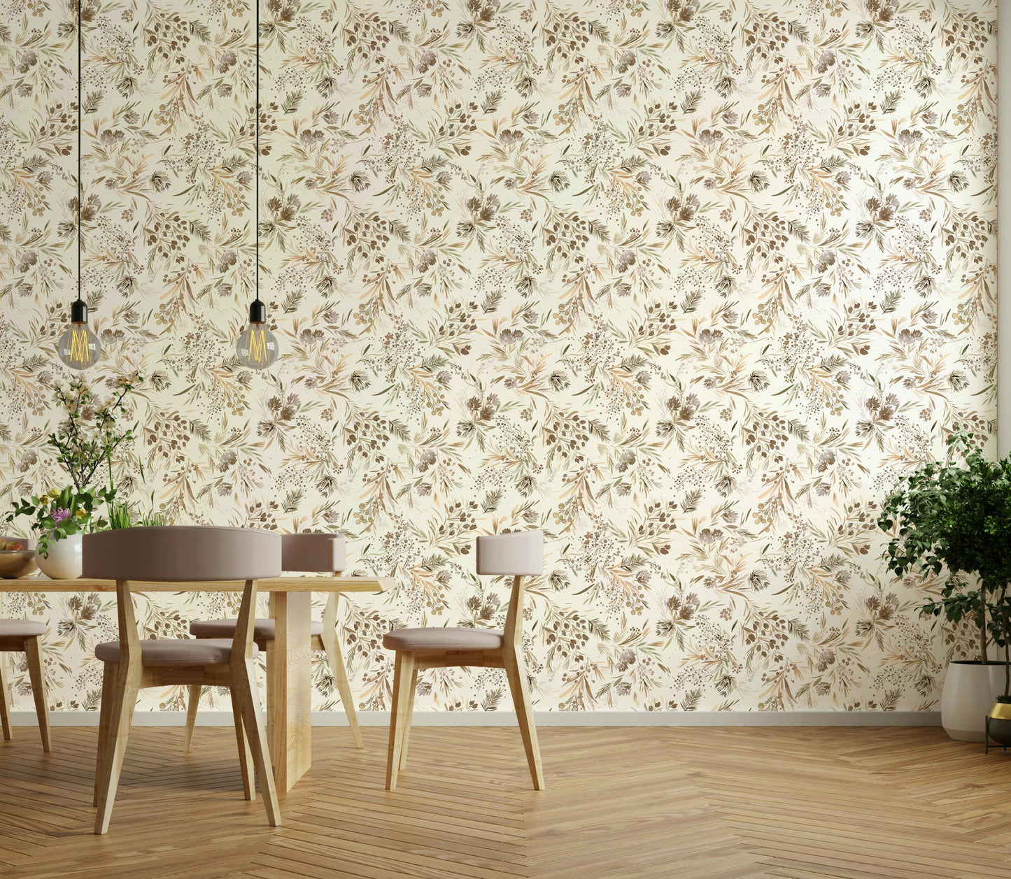 Festive Floral Minimal Plants Gold Wallpaper⁠