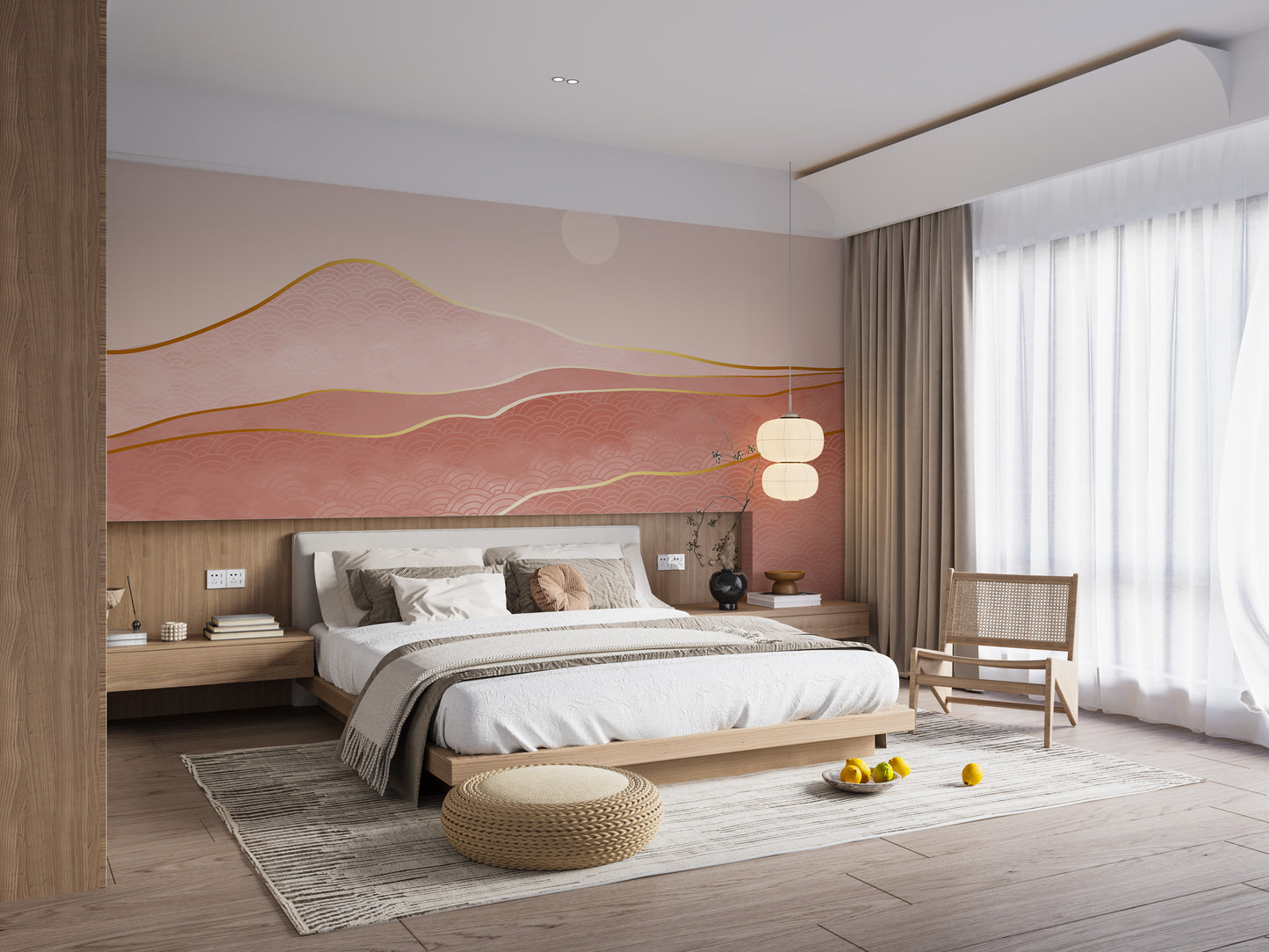 Designer Pink & Gold Mountain Wallpaper Murals - Giffywalls