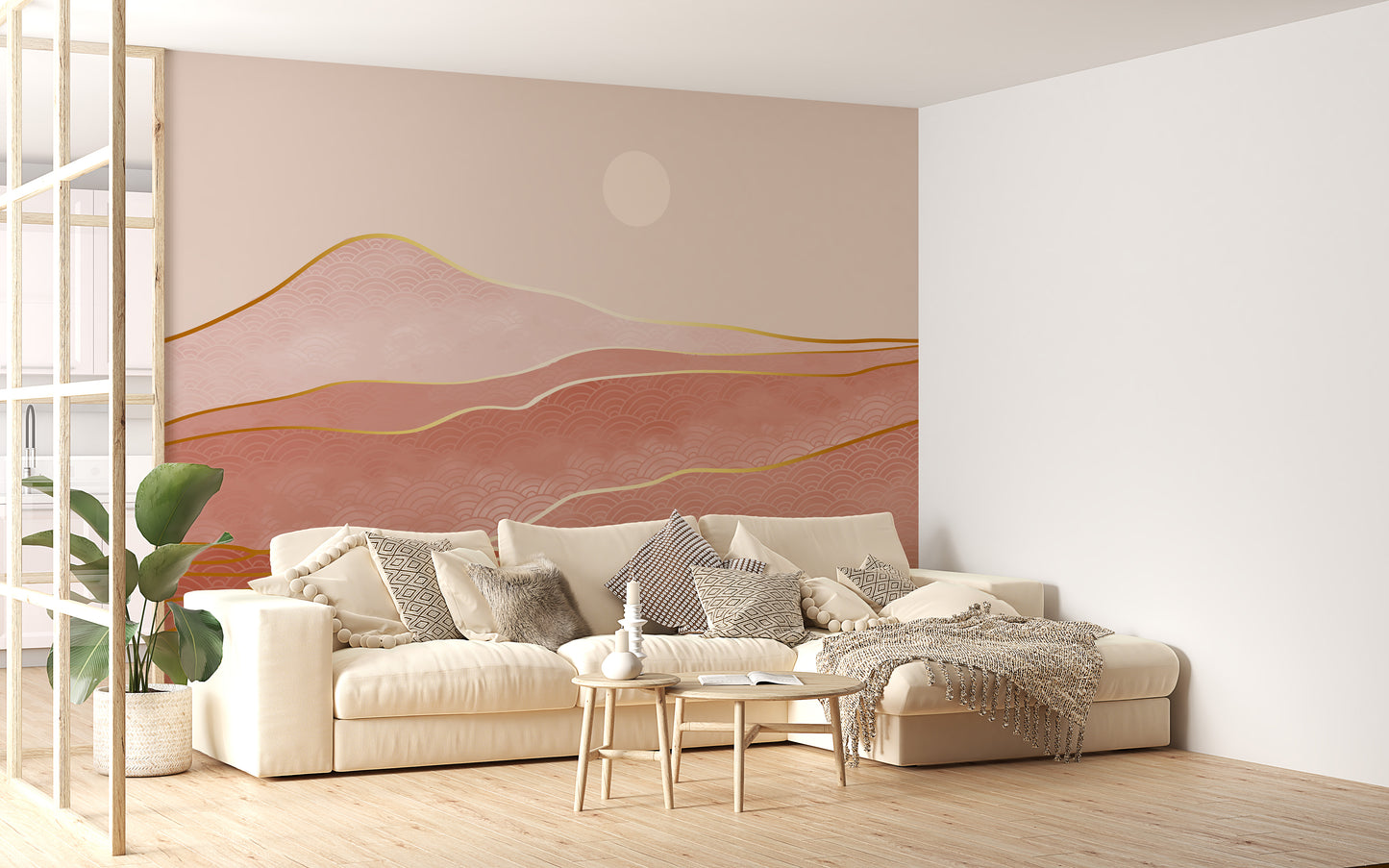 Designer Pink & Gold Mountain Wallpaper Murals - Giffywalls
