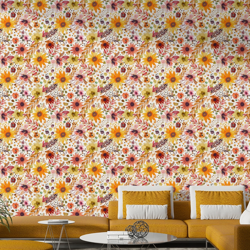 Big Sunflowers Floral Gold Wallpaper⁠