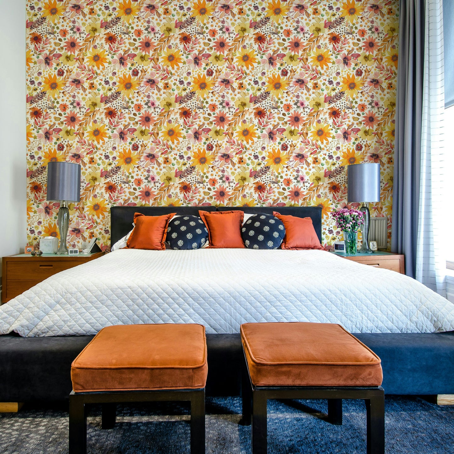 Big Sunflowers Floral Gold Wallpaper⁠