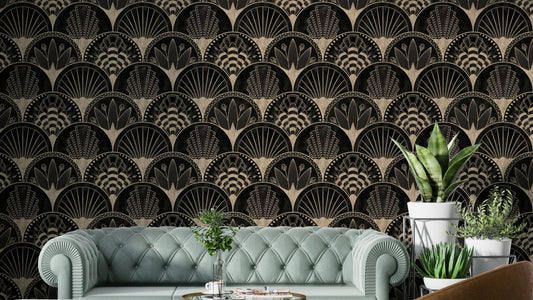Golden fans on black wallpaper

