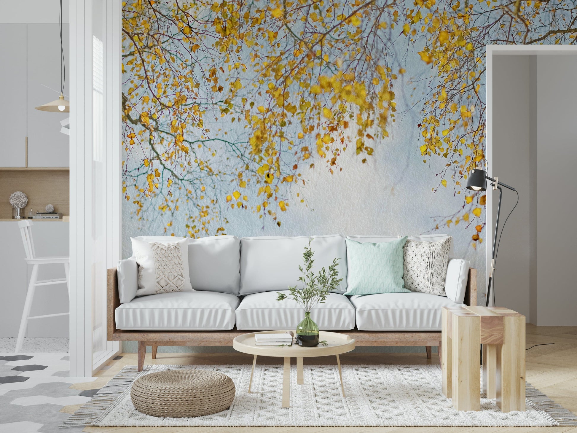 Sublime Autumn Hues Woodland wall mural, ethereal light, perfect decor.