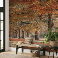 Golden autumn tree mural for a peaceful, nature-inspired space.


