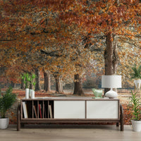 Golden fall foliage mural for creating a cozy autumn room vibe.

