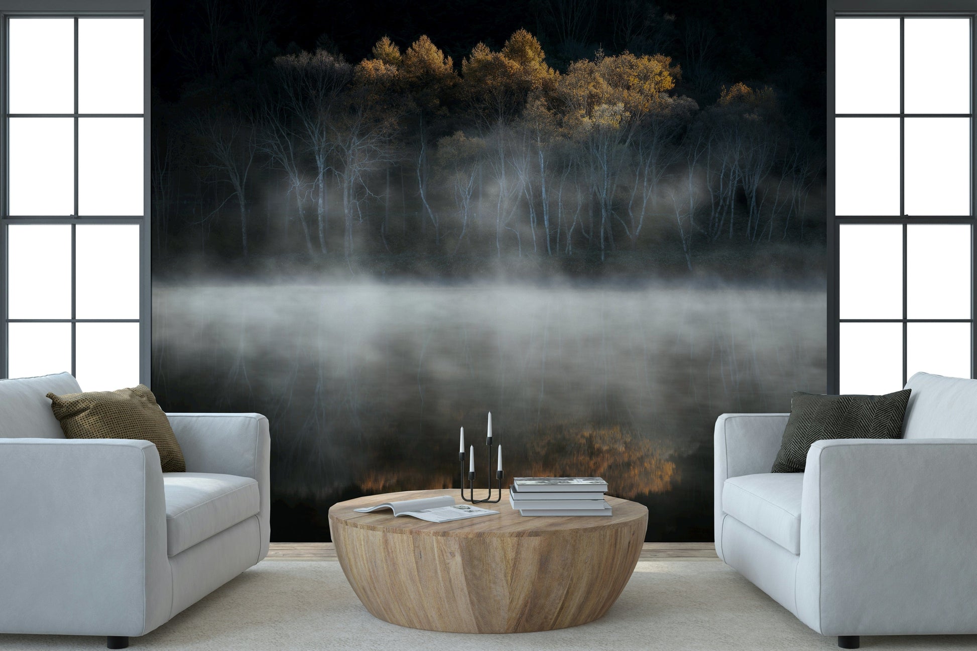 Wall mural Solitude, deep hue nature art with reflective mist.