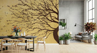 Soft gold bloom mural in bedroom, warm colour and calm style