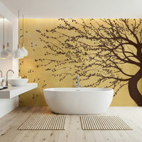 Golden bloom mural in hallway, warm colour pattern and detail