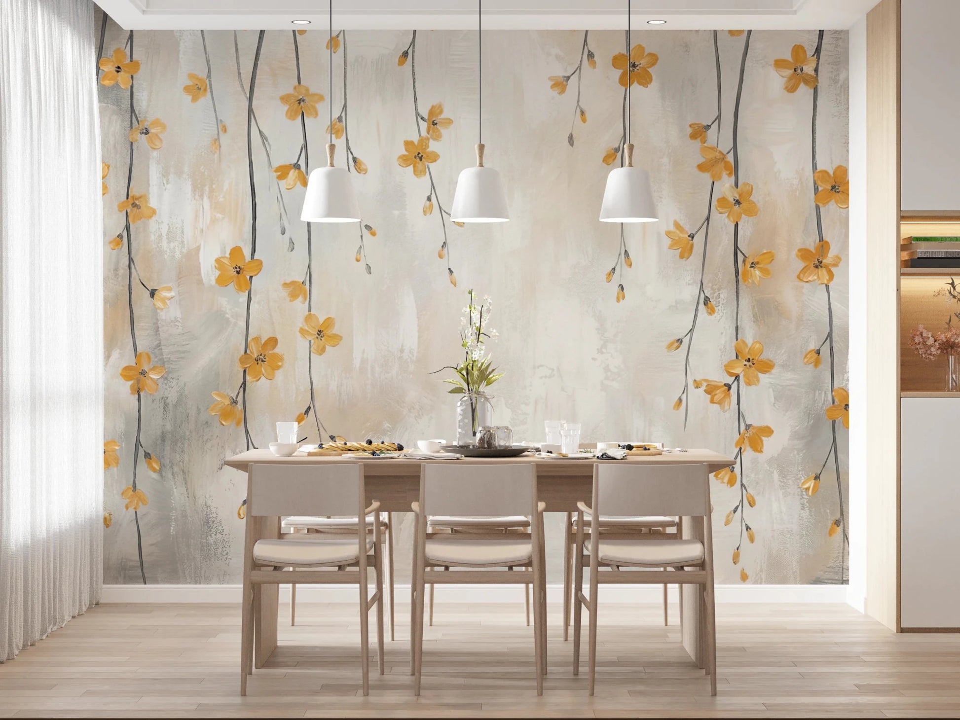 Golden Bloom Cascade Wall Mural
