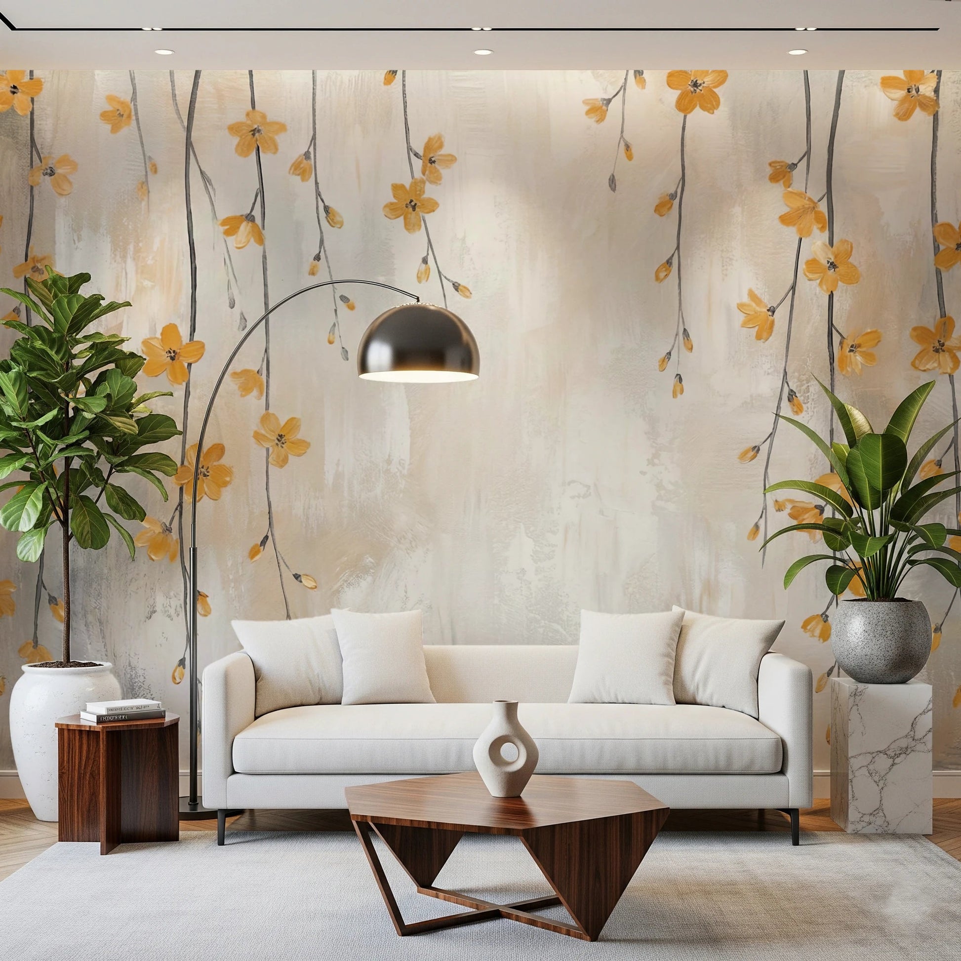 Golden Bloom Cascade Wall Mural