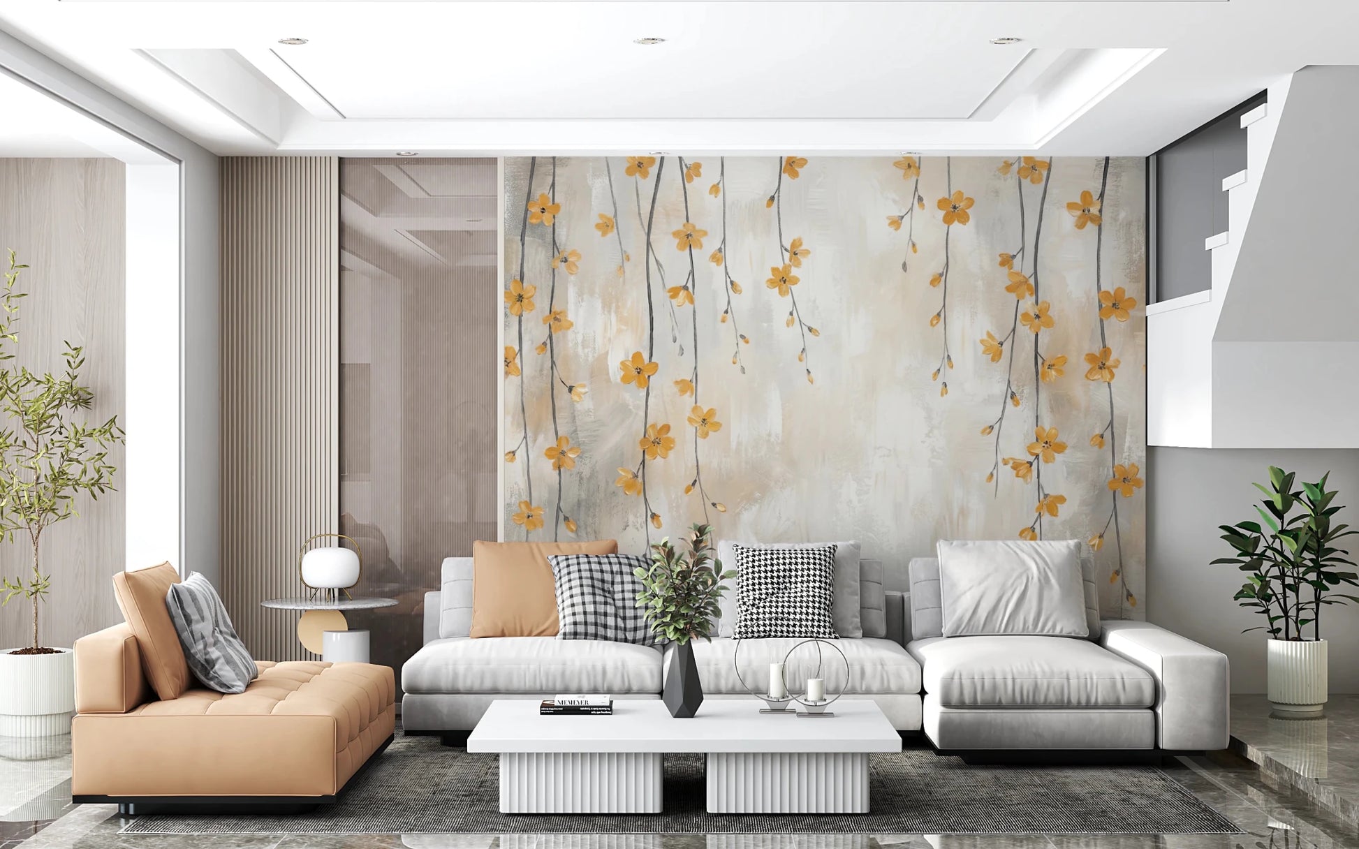 Golden Bloom Cascade Wall Mural