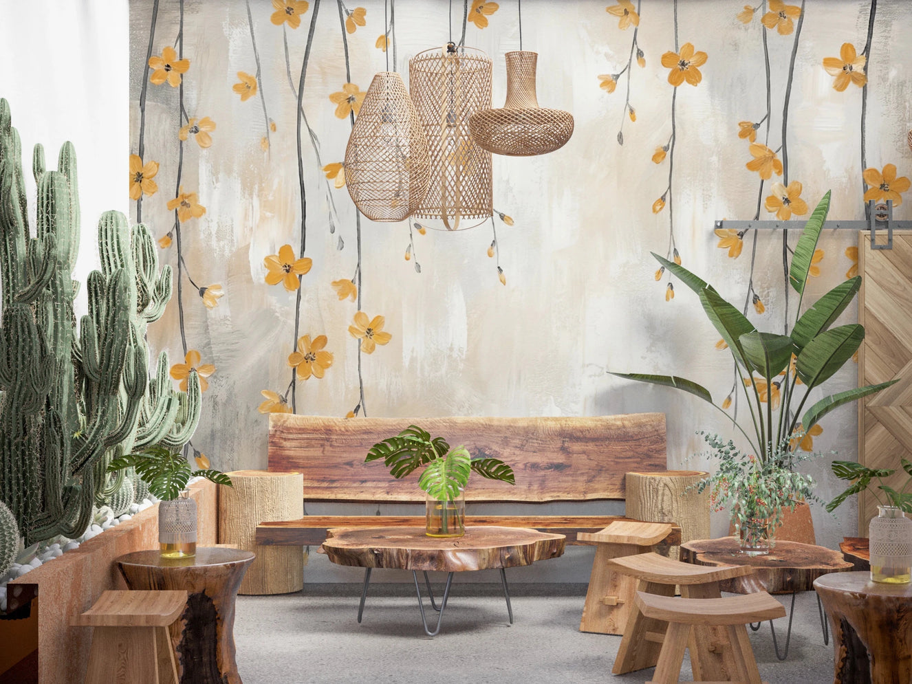 Golden Bloom Cascade Wall Mural