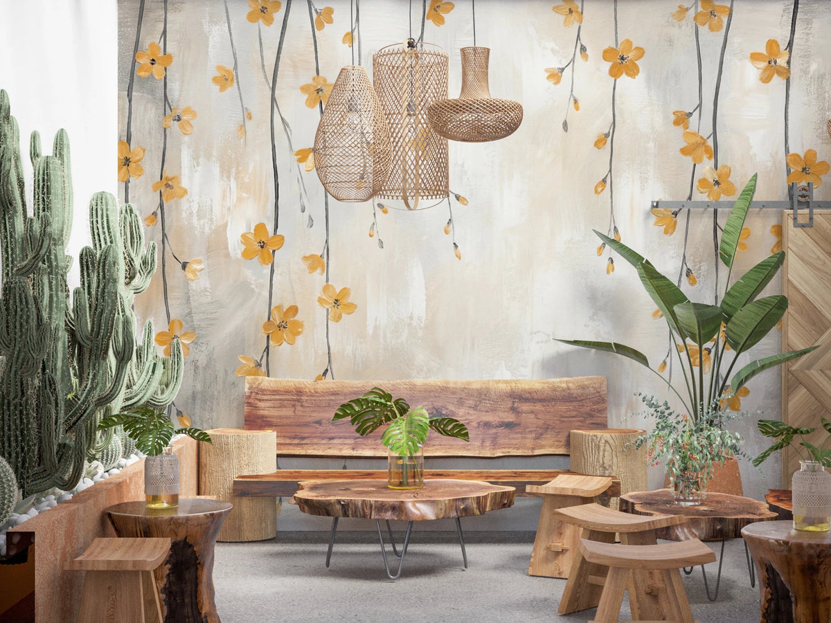 Golden Bloom Cascade Wall Mural