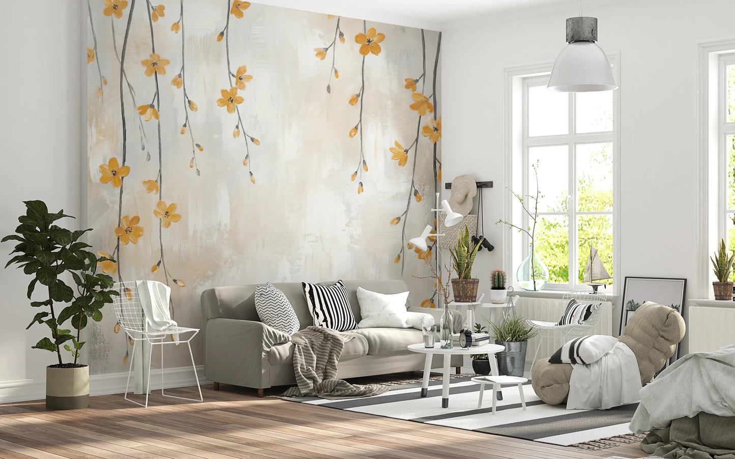 Golden Bloom Cascade Wall Mural