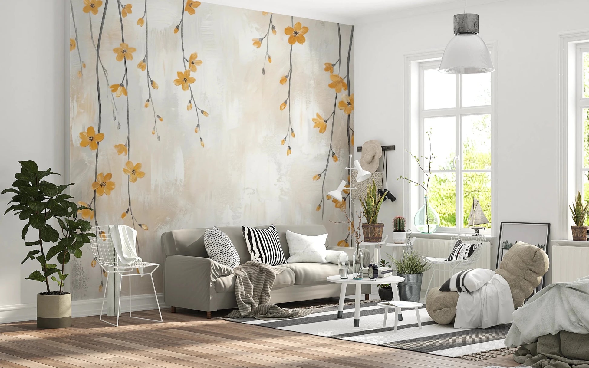 Golden Bloom Cascade Wall Mural