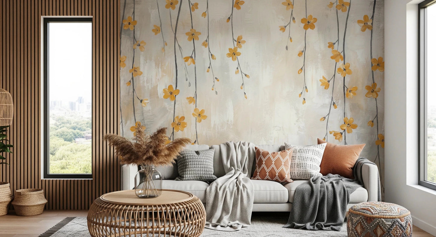 Golden Bloom Cascade Wall Mural
