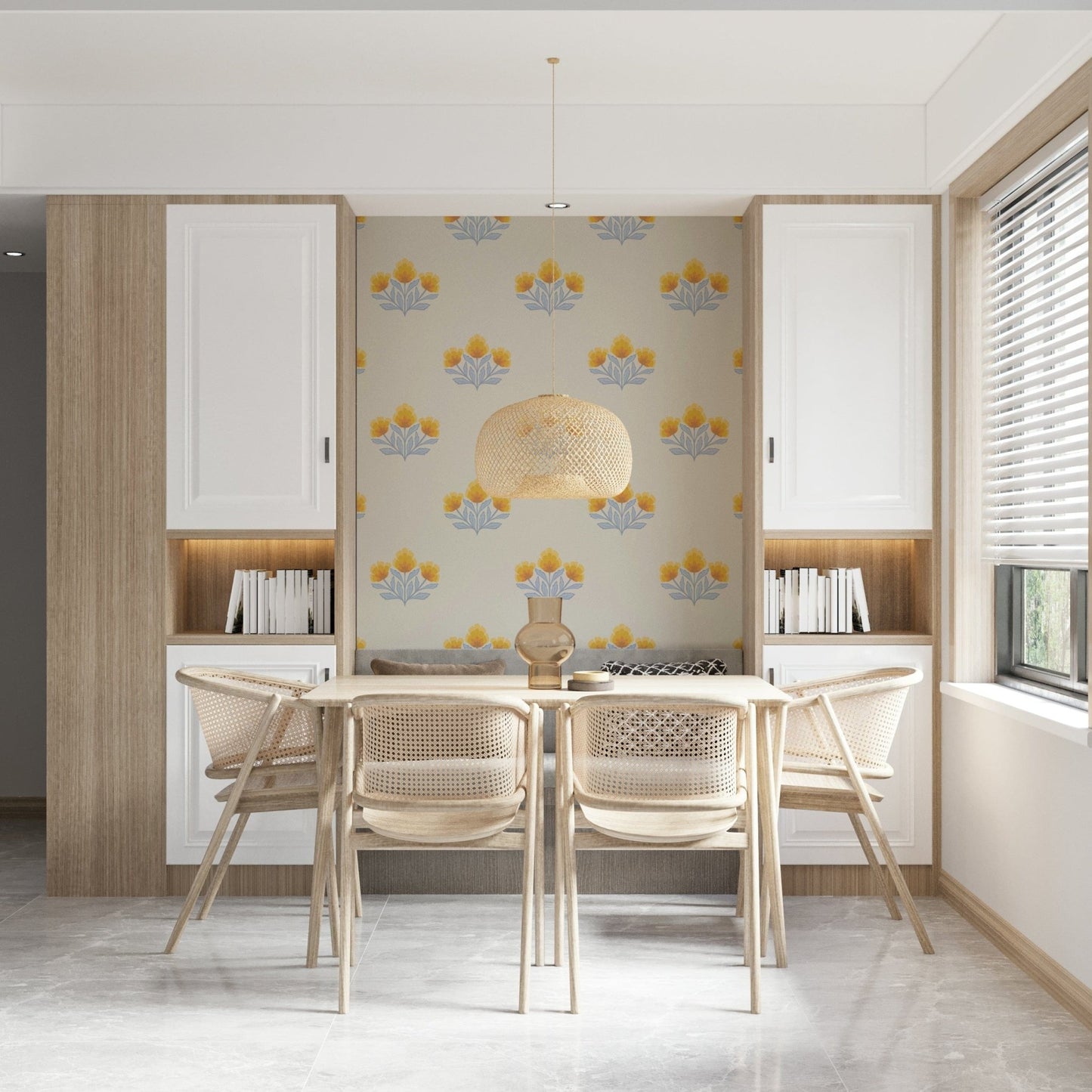 Wide perspective showing Golden Bloom Repeat repeating design.