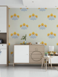 Monochrome light leaves frame Golden Bloom Repeat beautiful wallpaper.