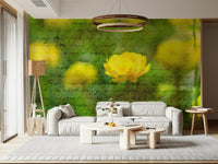 Golden Bloom Script wall print, hazy light effect, joyful pattern.