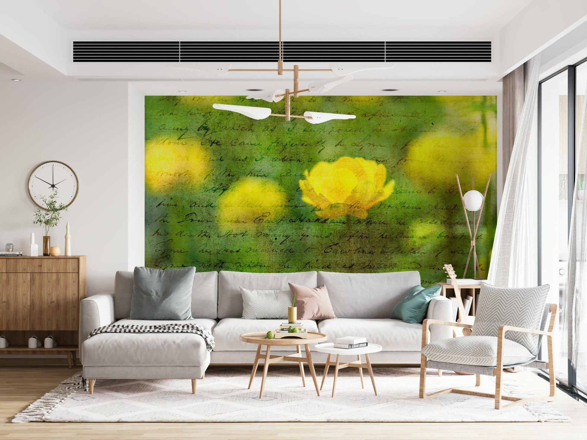 Textured Golden Bloom Script wall decal, dreamy archival quality.