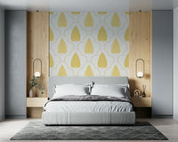 Intricate yellow trellis wallpaper, refined geometric frame, Golden Branch.