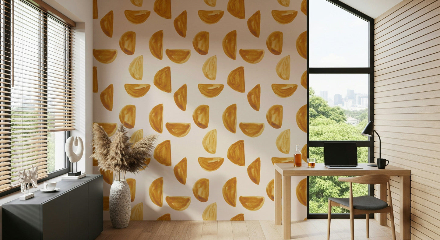 Soft golden strokes forming a refined, contemporary wall design.