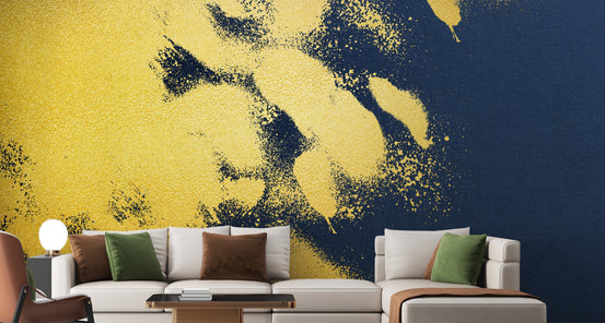 Golden Colour Brush Strokes wallpaper mural shown as a full feature wall that highlights the design