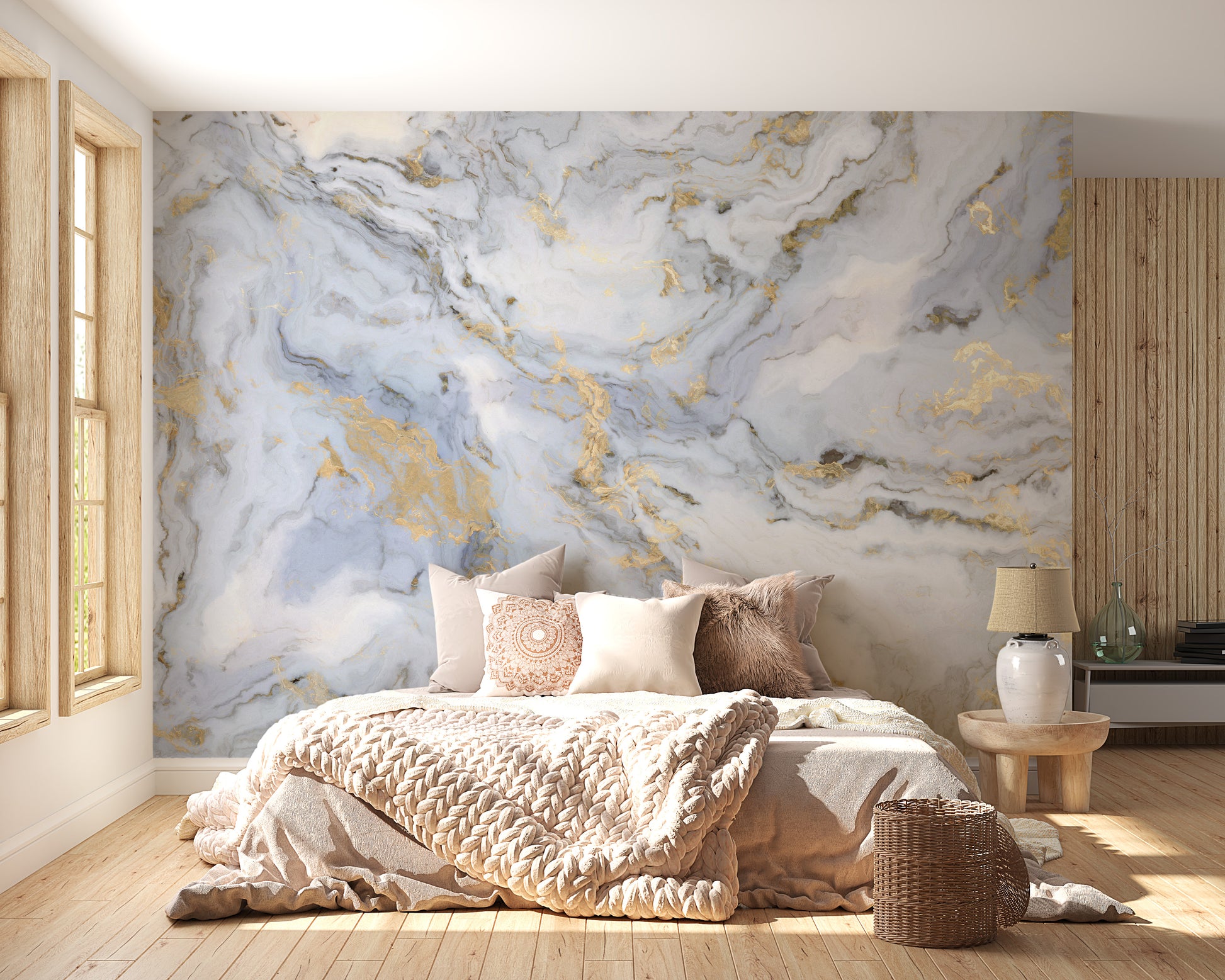 Golden Color Inclusion White Background Marble Wallpaper - Giffywalls