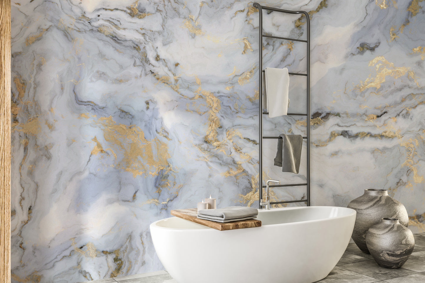 Golden Color Inclusion White Background Marble Wallpaper - Giffywalls