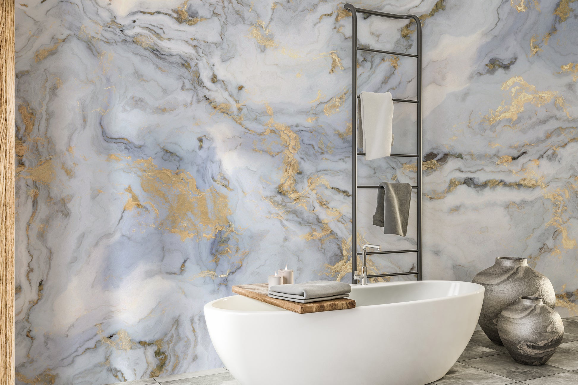 Golden Color Inclusion White Background Marble Wallpaper - Giffywalls