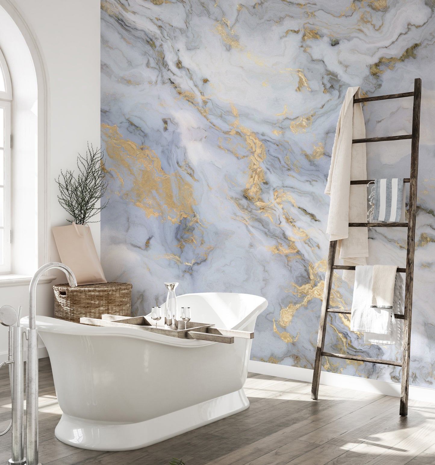 Golden Color Inclusion White Background Marble Wallpaper - Giffywalls