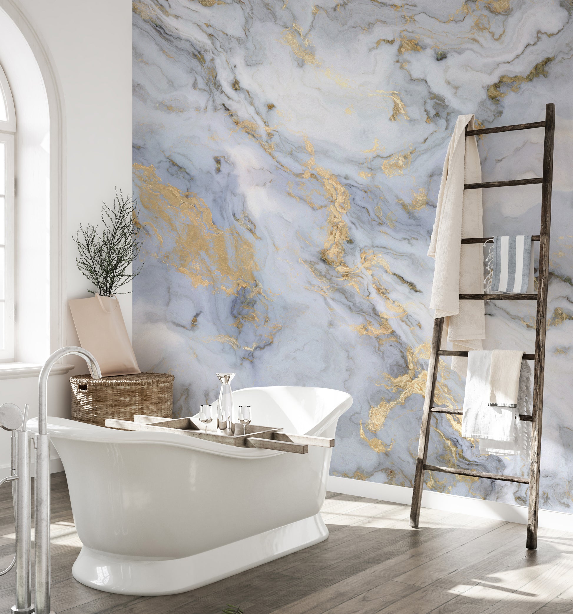 Golden Color Inclusion White Background Marble Wallpaper - Giffywalls