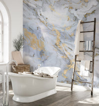 Golden Color Inclusion White Background Marble Wallpaper - Giffywalls