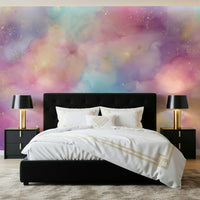 Dreamy purple skies on Golden Dust Fantasy wall mural.