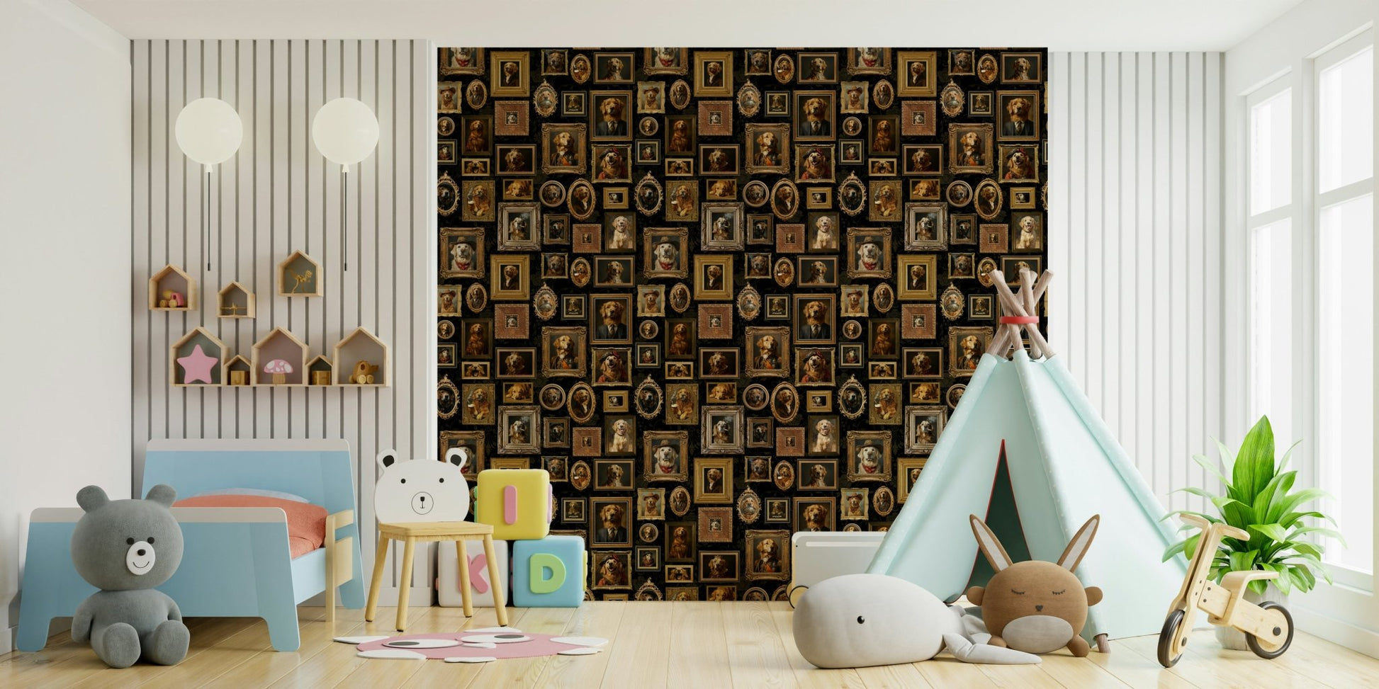 Golden Era Canines wallpaper for a study or living room.

