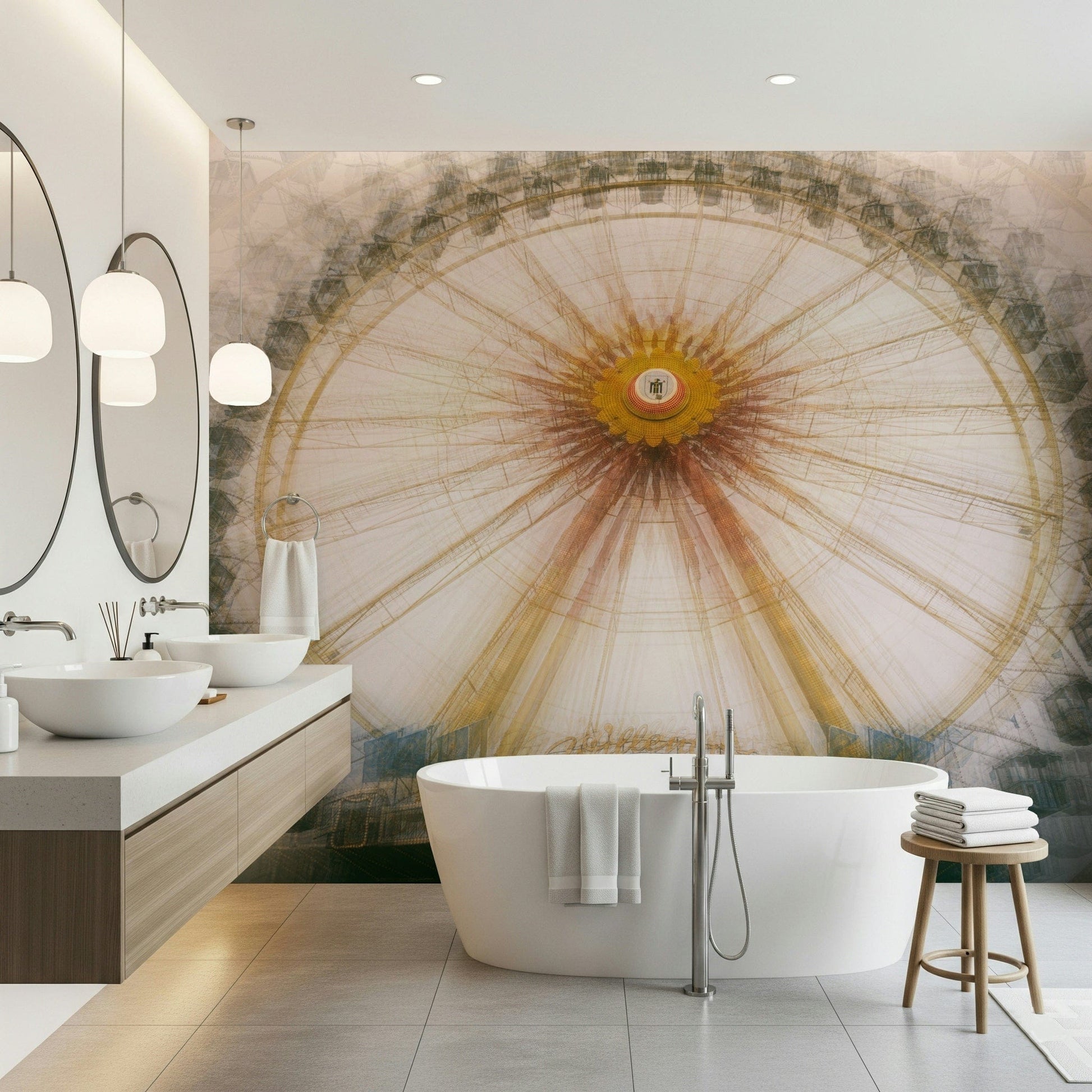 Golden Hour Ride Wall Mural – Artistic mural capturing the charm of a bike ride under soft sunset light.