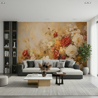 A graceful subtle bloom wall mural in rich, lavish tones.

