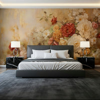 A serene subtle flower wall mural with metallic accents.

