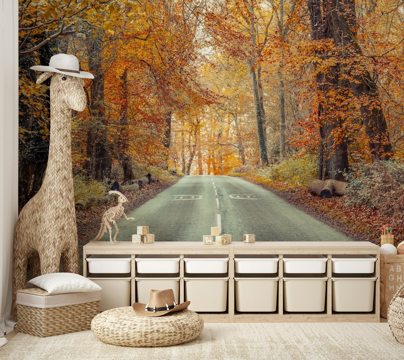 Autumn forest path wall mural


