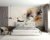 Home office accent wall mural, modern ginkgo style with warm neutrals