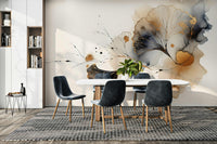 Entryway accent wall mural, ginkgo leaf design with soft metallic color